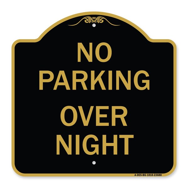 No Parking Overnight Parking Sign, Black & Gold Aluminum Sign, 18" x 18", BG-1818-23680